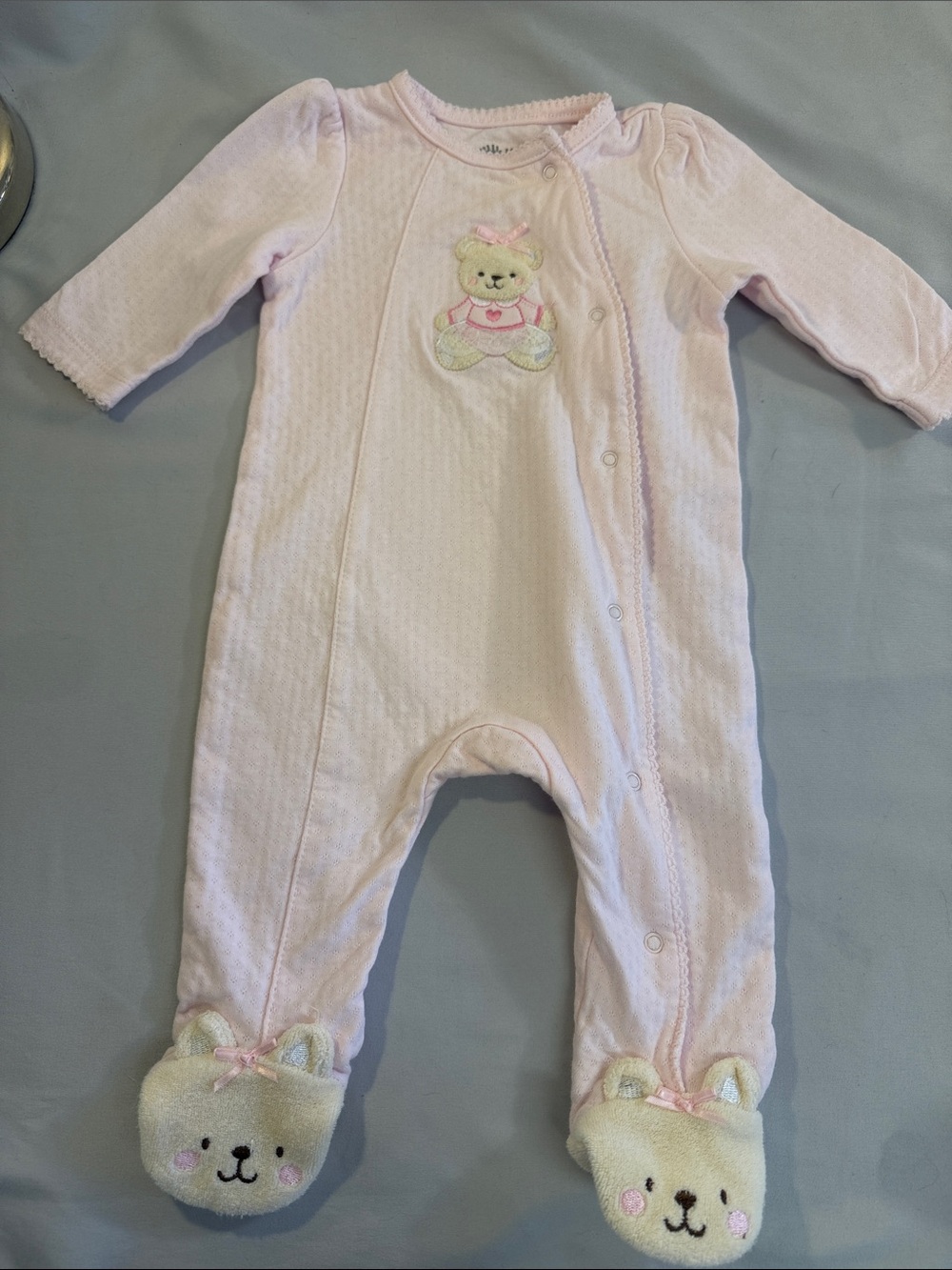 Little Me - Premie Pink Bear Footie/Romper with Cute Faces